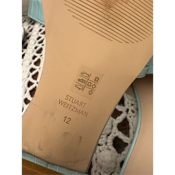 Stuart Weitzman Catherine croc effect leather slides size 9.5, green in color, n - Picture 10 of 11